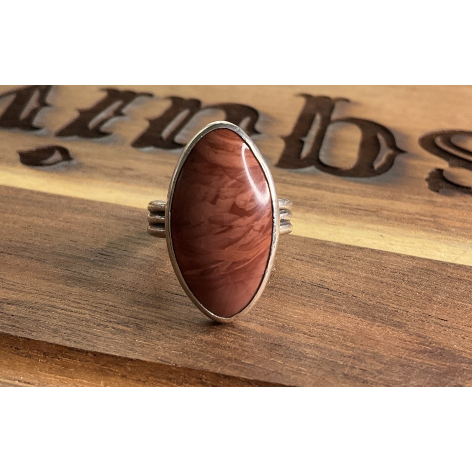 Handmade Sterling Silver Red Jasper Ring Size 7.5 Large Oval Cabochon